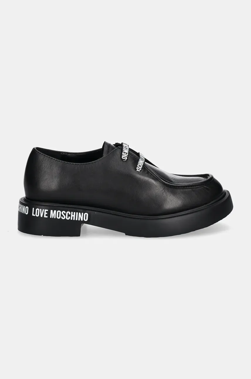 Kožne Cipele Love Moschino Za žene, Boja: Crna, Ravni Potplat, JA10414G0LIA0000