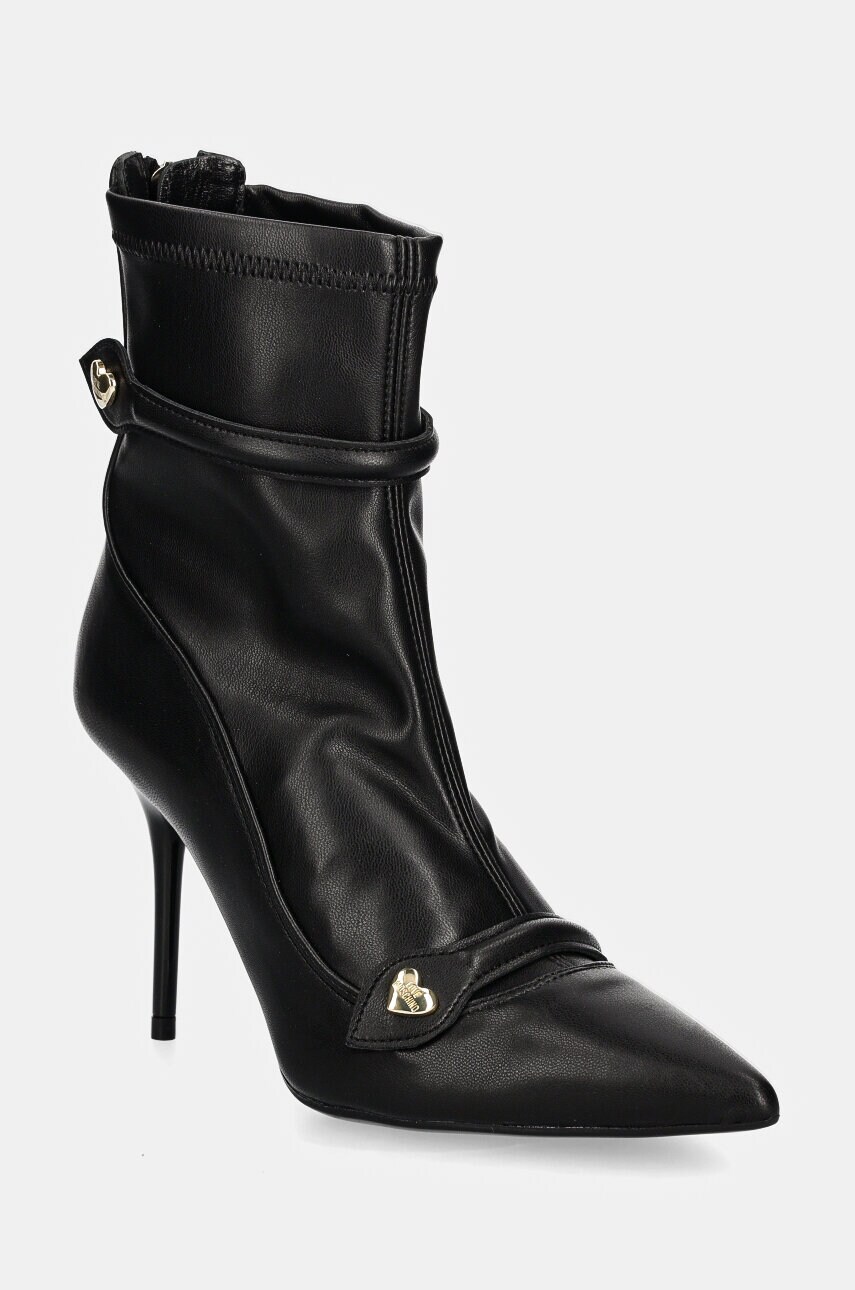 Love Moschino botine femei, culoarea negru, cu toc cui, JA21099G0LIEZ000
