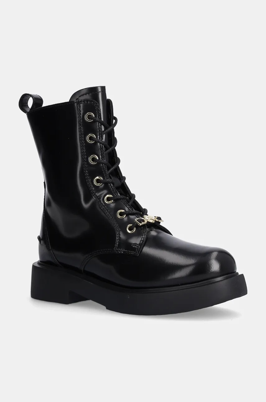 Love Moschino cizme de piele femei, culoarea negru, cu toc plat, JA24194G0LJD0000