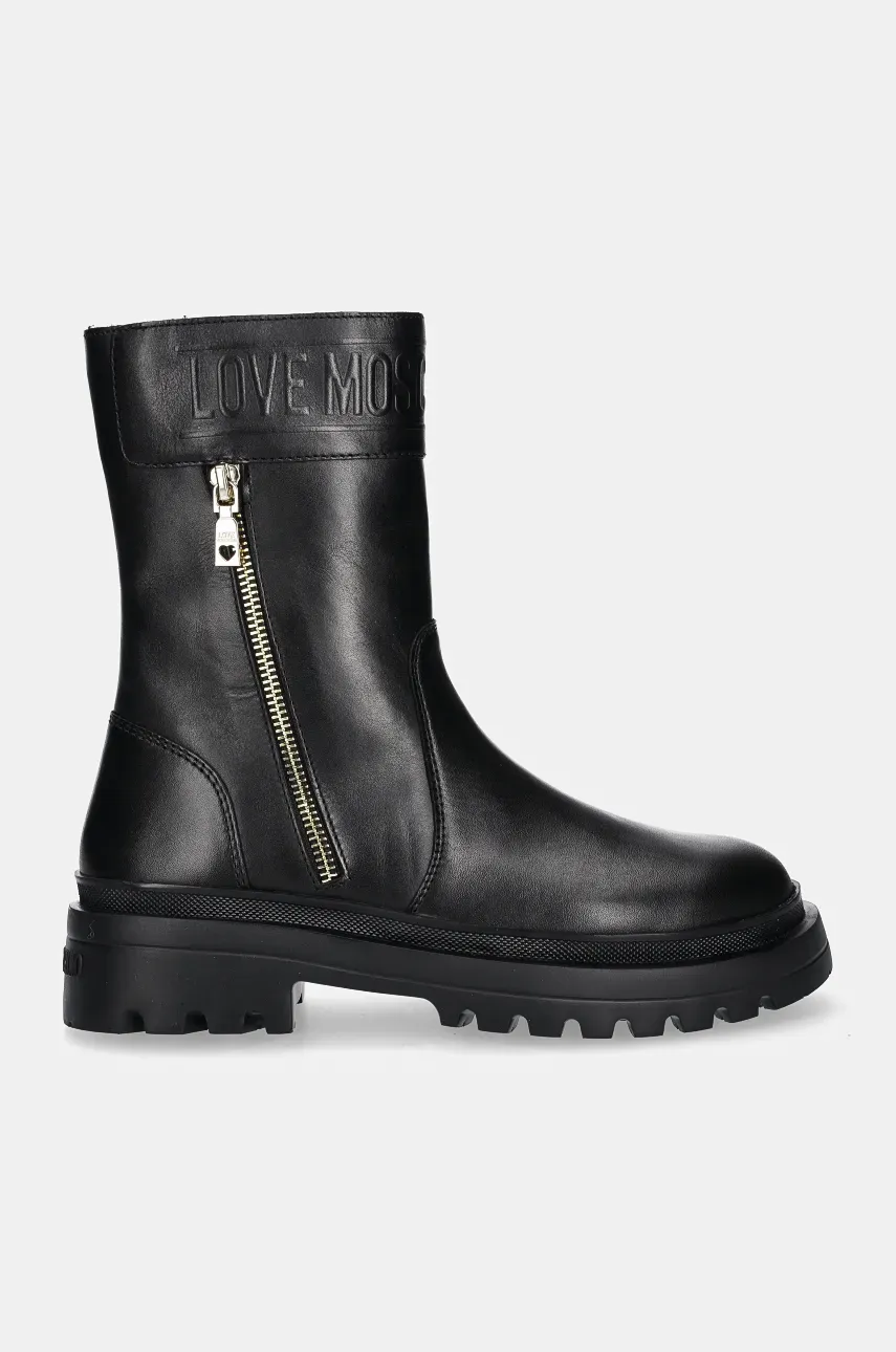 Кожаные полусапожки Love Moschino женские цвет чёрный на плоском ходу JA24245G0LIA0000 Кожаные полусапожки Love Moschino женские цвет чёрный на плоском ходу JA24245G0LIA0000