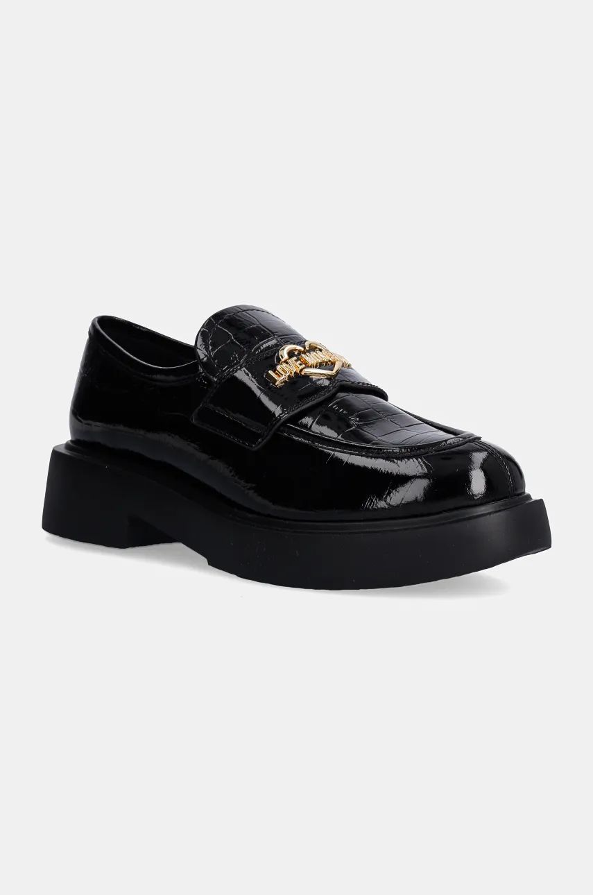 Love Moschino mocasini de piele femei, culoarea negru, cu platforma, JA10404G0LIB0000