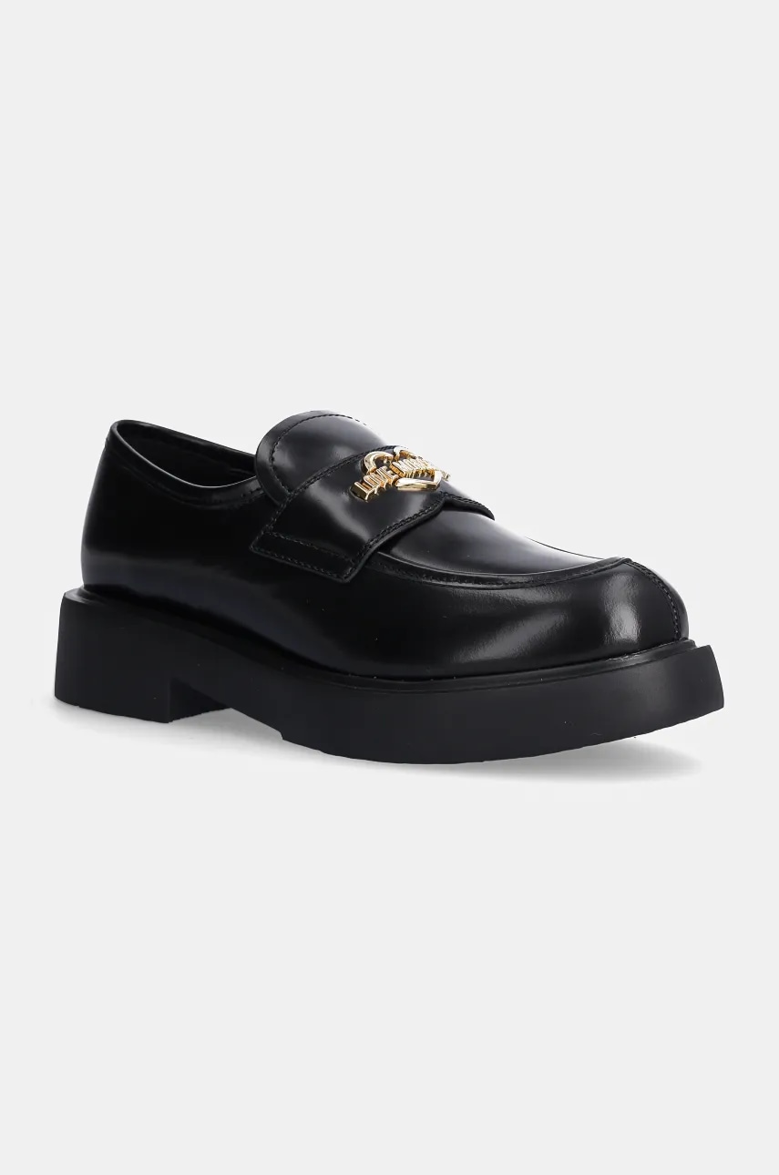 Love Moschino mocasini de piele femei, culoarea negru, cu platforma, JA10404G0LJD0000