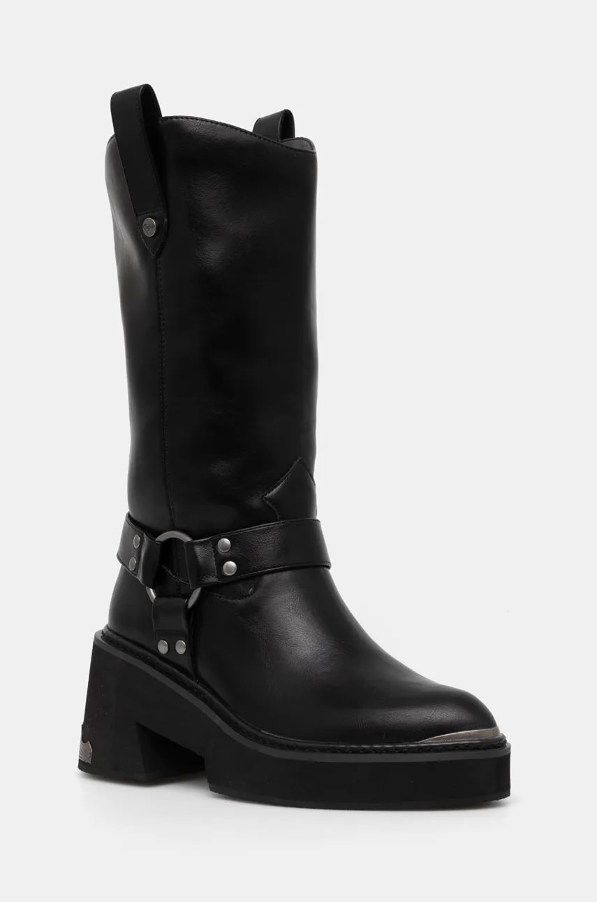 Buffalo cizme Bull Biker Hi femei, culoarea negru, cu toc drept, 1220057-BLK Buffalo cizme Bull Biker Hi femei, culoarea negru, cu toc drept, 1220057-BLK