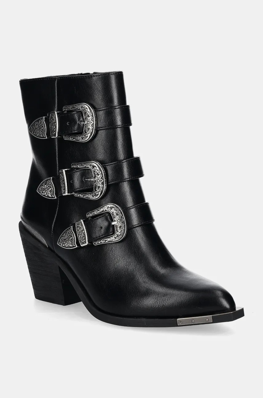 Buffalo botine West Biker Lo femei, culoarea negru, cu toc drept, 1221041-BLK