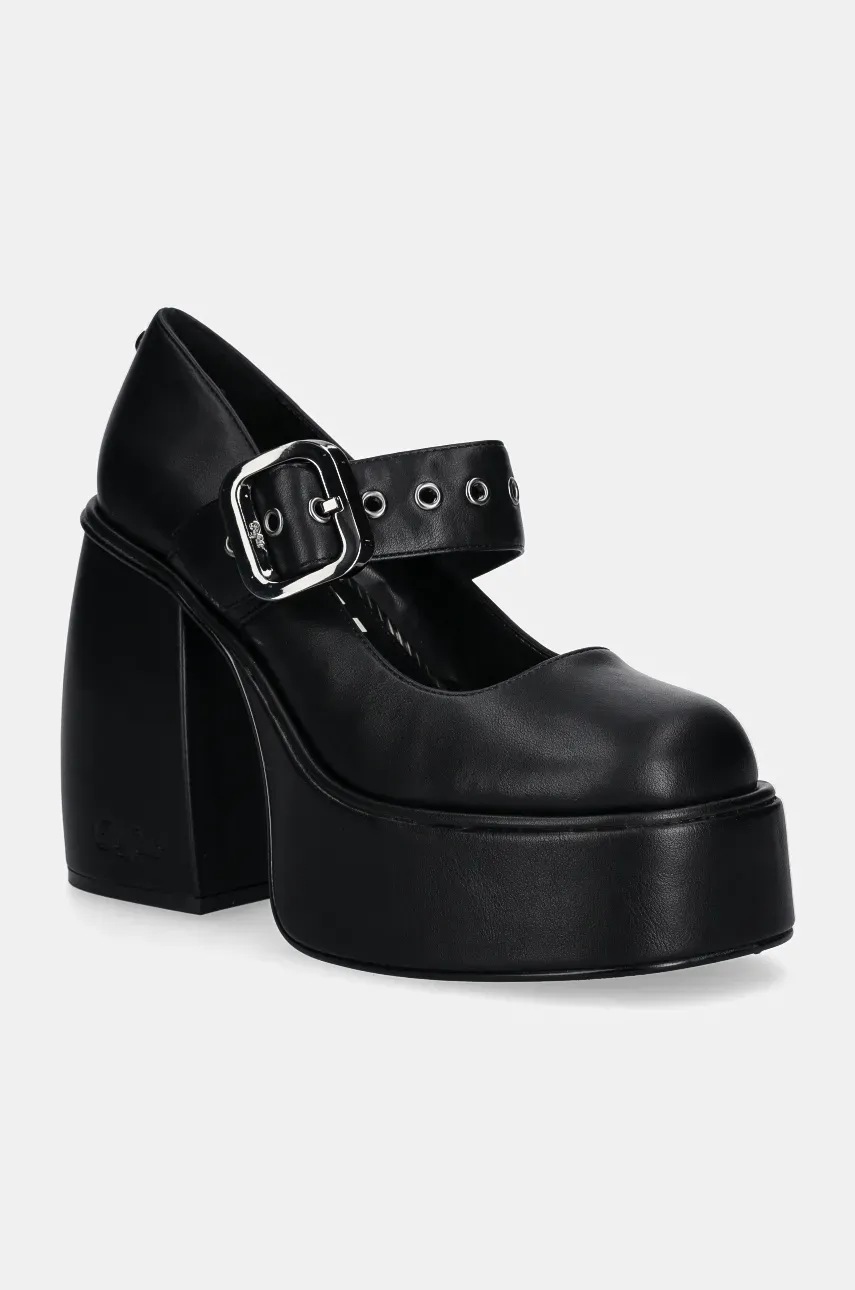 

Обувки с дебел ток Buffalo Heart Pump Buckle в черно с дебел ток 1290190-BLK, Черен
