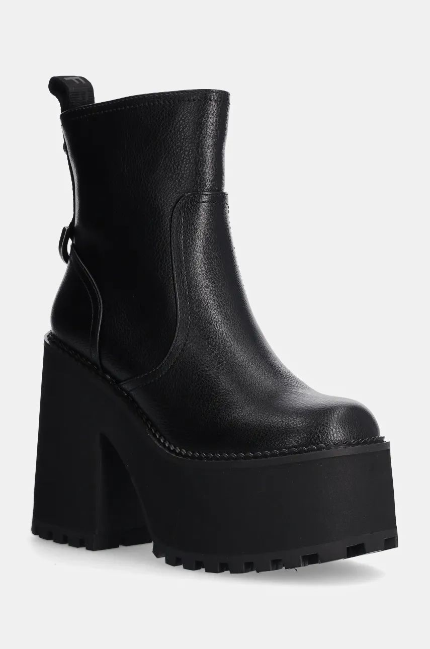 Buffalo botine Killah Zip Boot Mid femei, culoarea negru, cu toc drept, 1622374-BLK