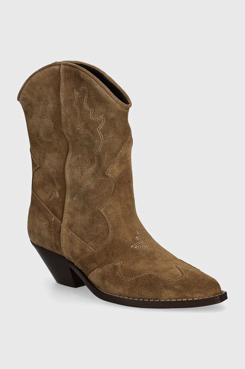 Bianco cizme de cowboy din piele intoarsa BIAISABEL femei, culoarea bej, cu toc drept, 11301444