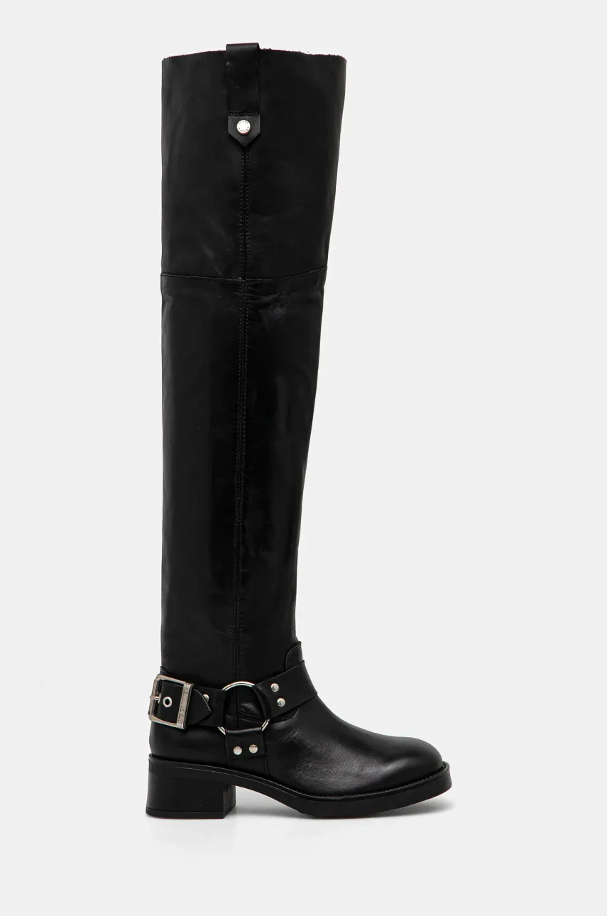 Кожаные сапоги Steve Madden Bosal женские цвет чёрный каблук кирпичик SM11003230 Кожаные сапоги Steve Madden Bosal женские цвет чёрный каблук кирпичик SM11003230