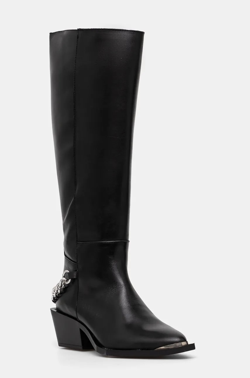 Steve Madden ghete de piele Xayenne femei, culoarea negru, cu toc drept, SM11003321 Steve Madden ghete de piele Xayenne femei, culoarea negru, cu toc drept, SM11003321