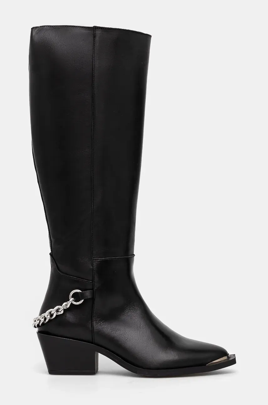 Кожаные сапоги Steve Madden Xayenne женские цвет чёрный каблук кирпичик SM11003321 Кожаные сапоги Steve Madden Xayenne женские цвет чёрный каблук кирпичик SM11003321