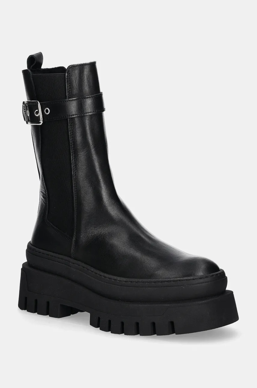 Steve Madden ghete chelsea de piele Crusher femei, culoarea negru, cu platforma, SM11003328 Steve Madden ghete chelsea de piele Crusher femei, culoarea negru, cu platforma, SM11003328