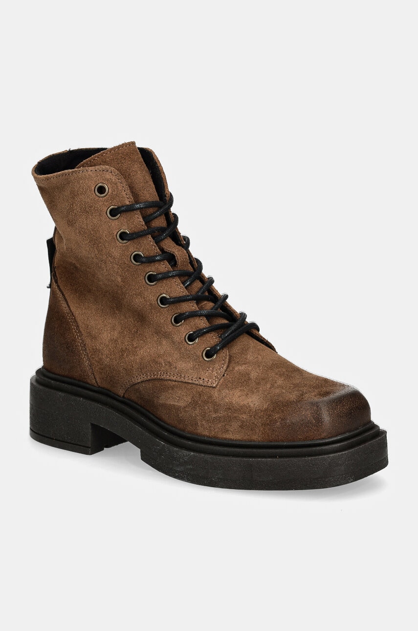 Steve Madden cizme din piele intoarsa Chiney femei, culoarea bej, cu toc plat, SM11003204 Steve Madden cizme din piele intoarsa Chiney femei, culoarea bej, cu toc plat, SM11003204