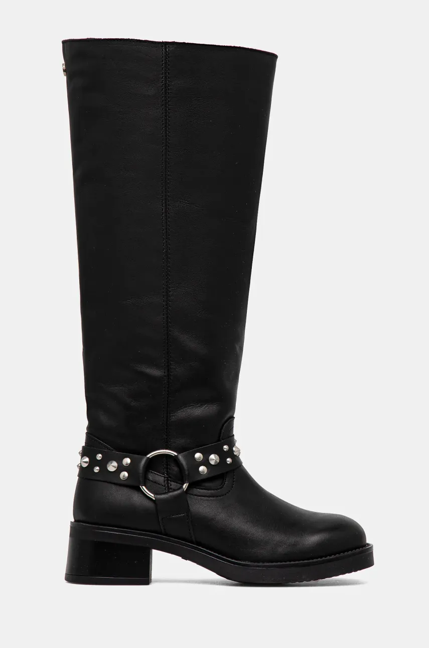 Кожаные сапоги Steve Madden Brenna женские цвет чёрный каблук кирпичик SM11003351 Кожаные сапоги Steve Madden Brenna женские цвет чёрный каблук кирпичик SM11003351