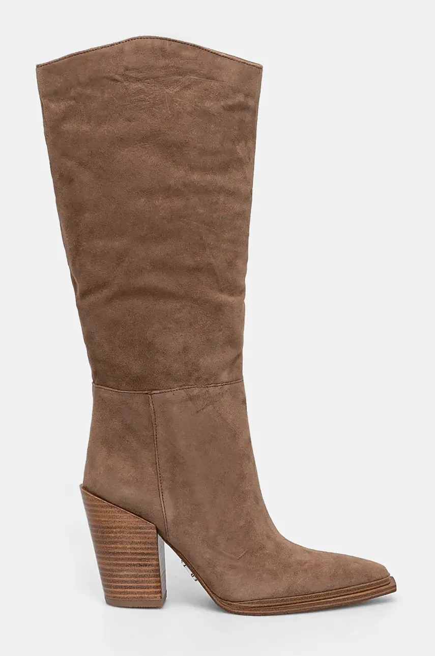 Steve Madden cizme din piele intoarsa Bronty femei, culoarea maro, cu toc drept, SM11003353 Steve Madden cizme din piele intoarsa Bronty femei, culoarea maro, cu toc drept, SM11003353