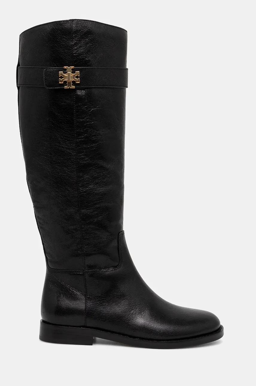 Tory Burch cizme T Lock Riding Boot femei, culoarea negru, cu toc plat, 158799-006 Tory Burch cizme T Lock Riding Boot femei, culoarea negru, cu toc plat, 158799-006