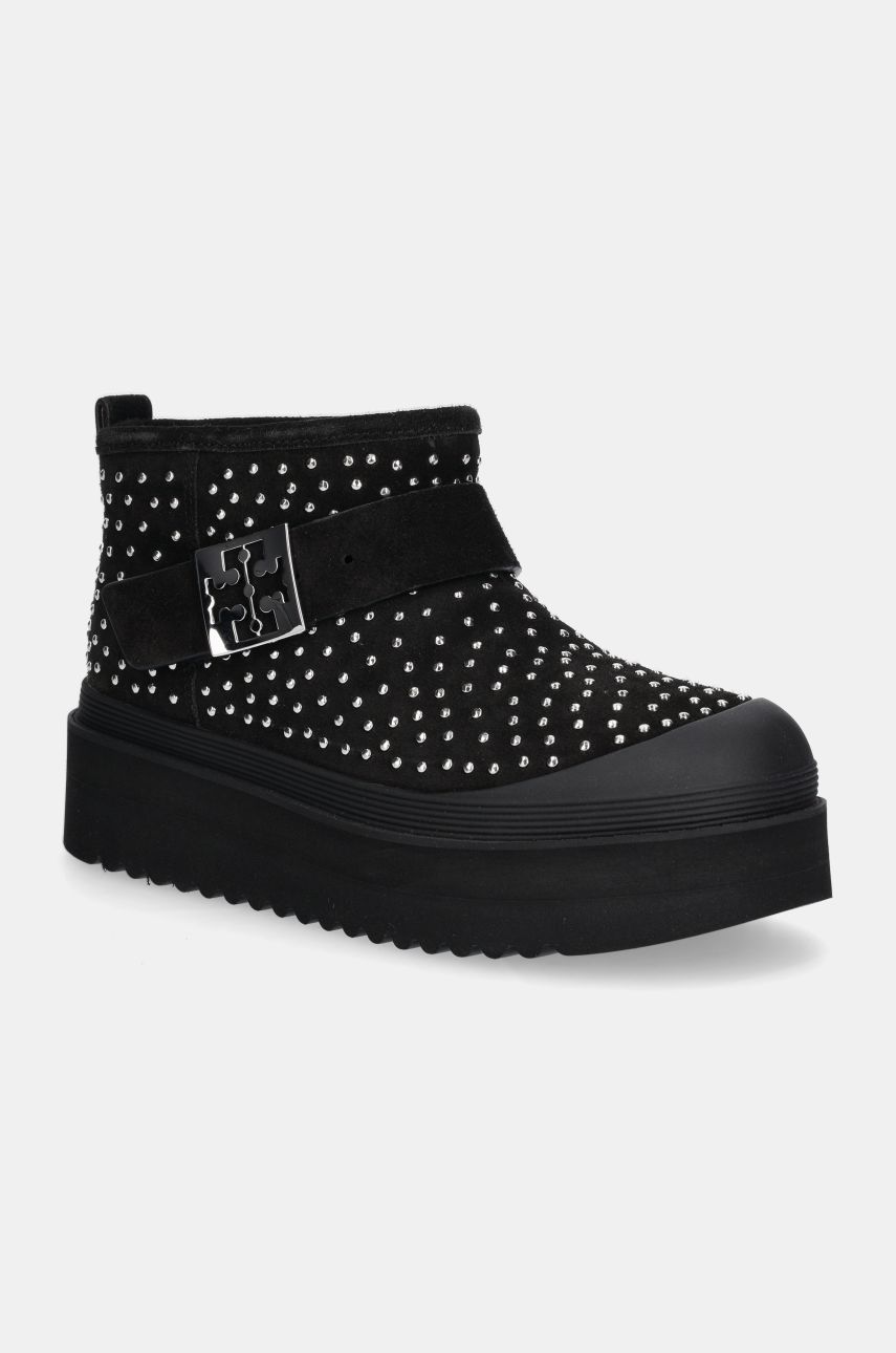 Tory Burch cizme de zapada din piele intoarsa Mellow Shearling Stud Platform Boot culoarea negru, 165420-006