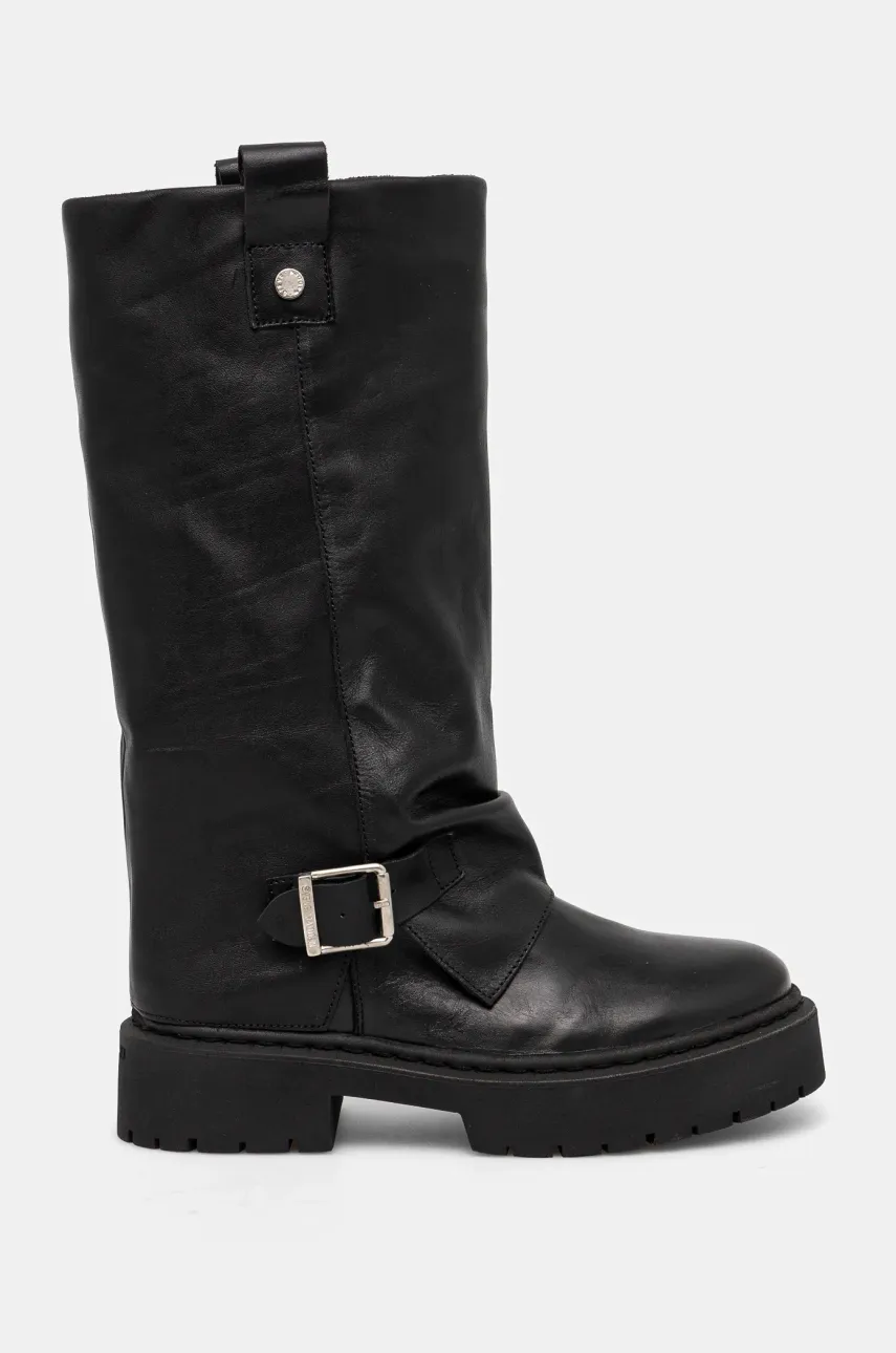 Кожаные сапоги Steve Madden Godiva женские цвет чёрный на платформе SM11003413 Кожаные сапоги Steve Madden Godiva женские цвет чёрный на платформе SM11003413