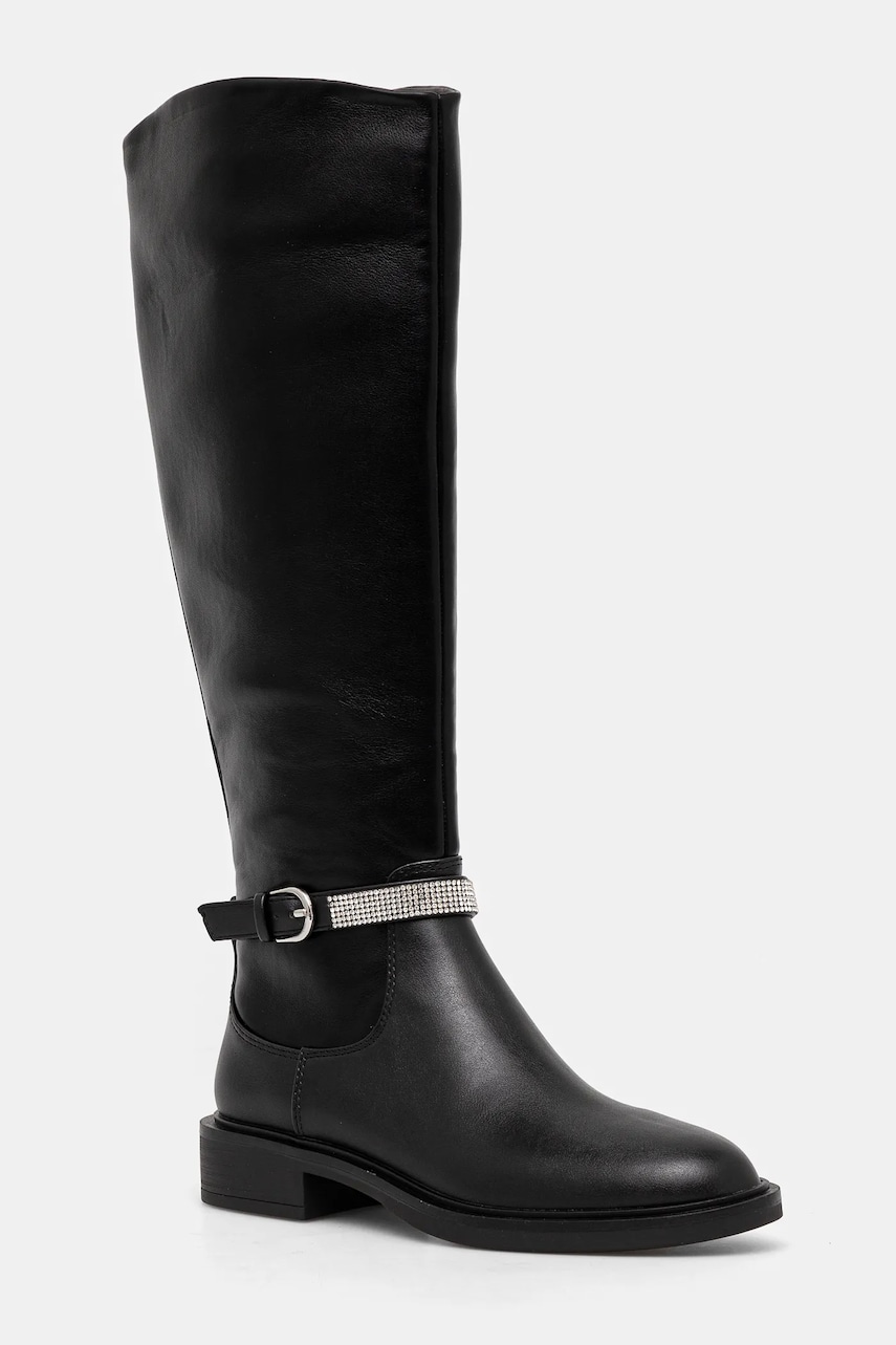 Steve Madden cizme Riggs femei, culoarea negru, cu toc plat, SM11003416