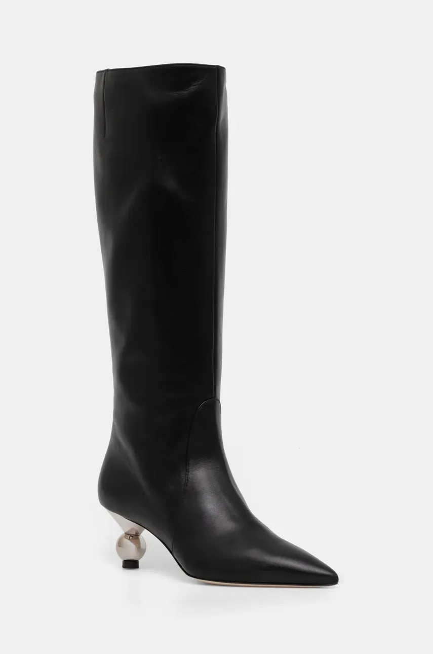 Weekend Max Mara ghete de piele ASSIRO femei, culoarea negru, cu toc drept, 2425796015600 Weekend Max Mara ghete de piele ASSIRO femei, culoarea negru, cu toc drept, 2425796015600