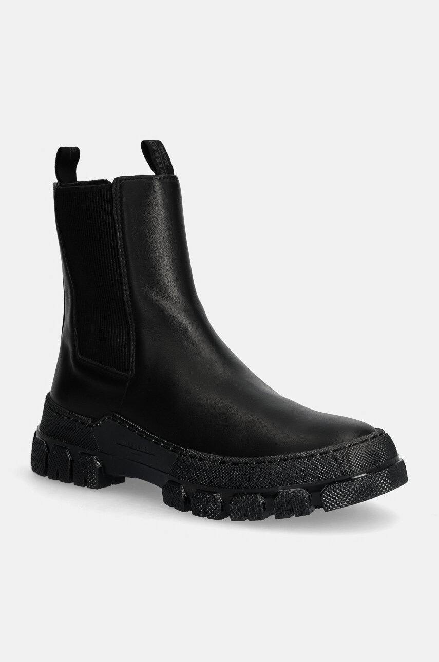 Levně Kožené kotníkové boty Weekend Max Mara ELLISSE dámské, černá barva, na plochém podpatku, 2425796035600