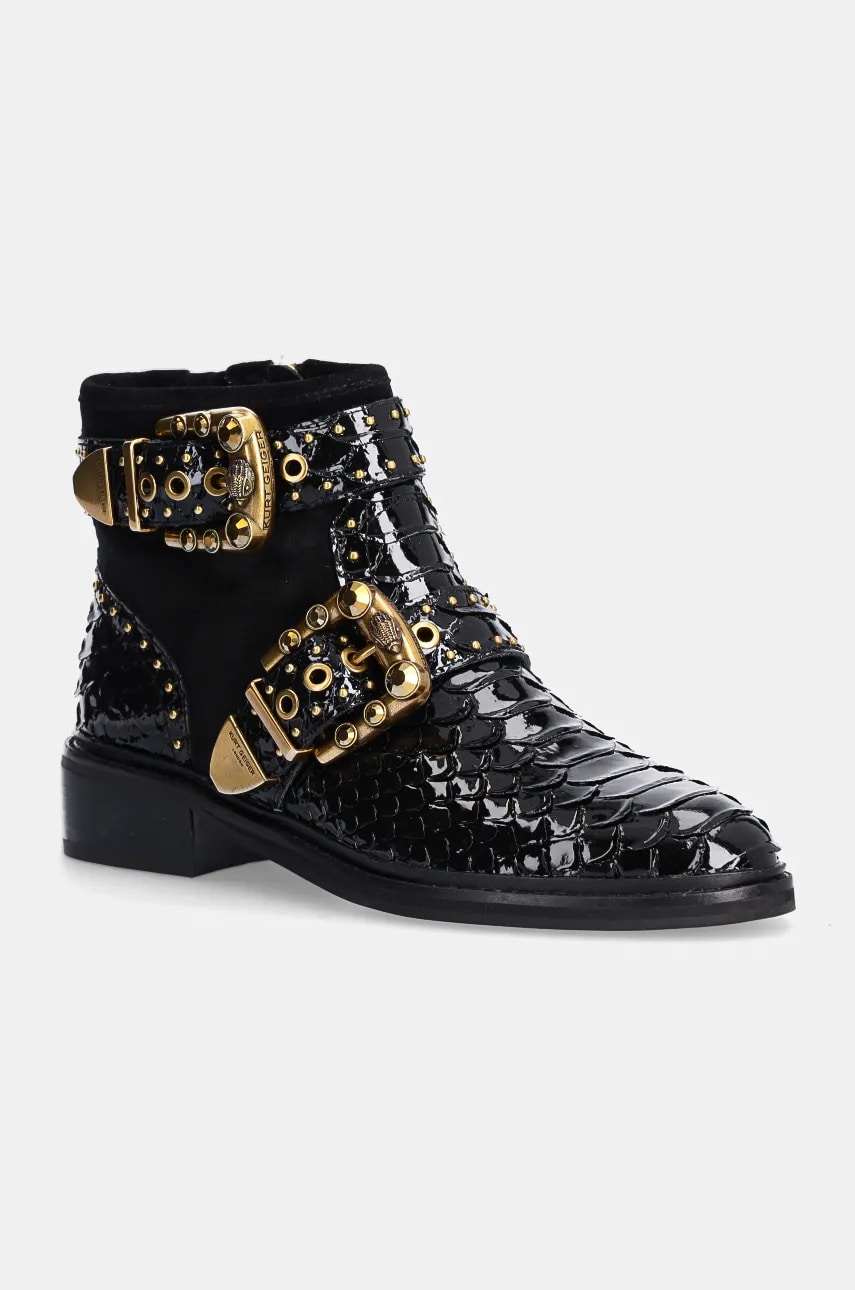 Kurt Geiger London cizme de piele Maddox Ankle Bootie femei, culoarea negru, cu toc plat, 3481105219 Kurt Geiger London cizme de piele Maddox Ankle Bootie femei, culoarea negru, cu toc plat, 3481105219