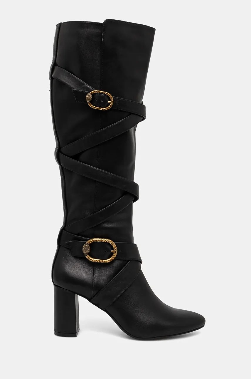 Kurt Geiger London ghete de piele Mayfair Strappy Knee Boot femei, culoarea negru, cu toc drept, 3483800109 Kurt Geiger London ghete de piele Mayfair Strappy Knee Boot femei, culoarea negru, cu toc drept, 3483800109