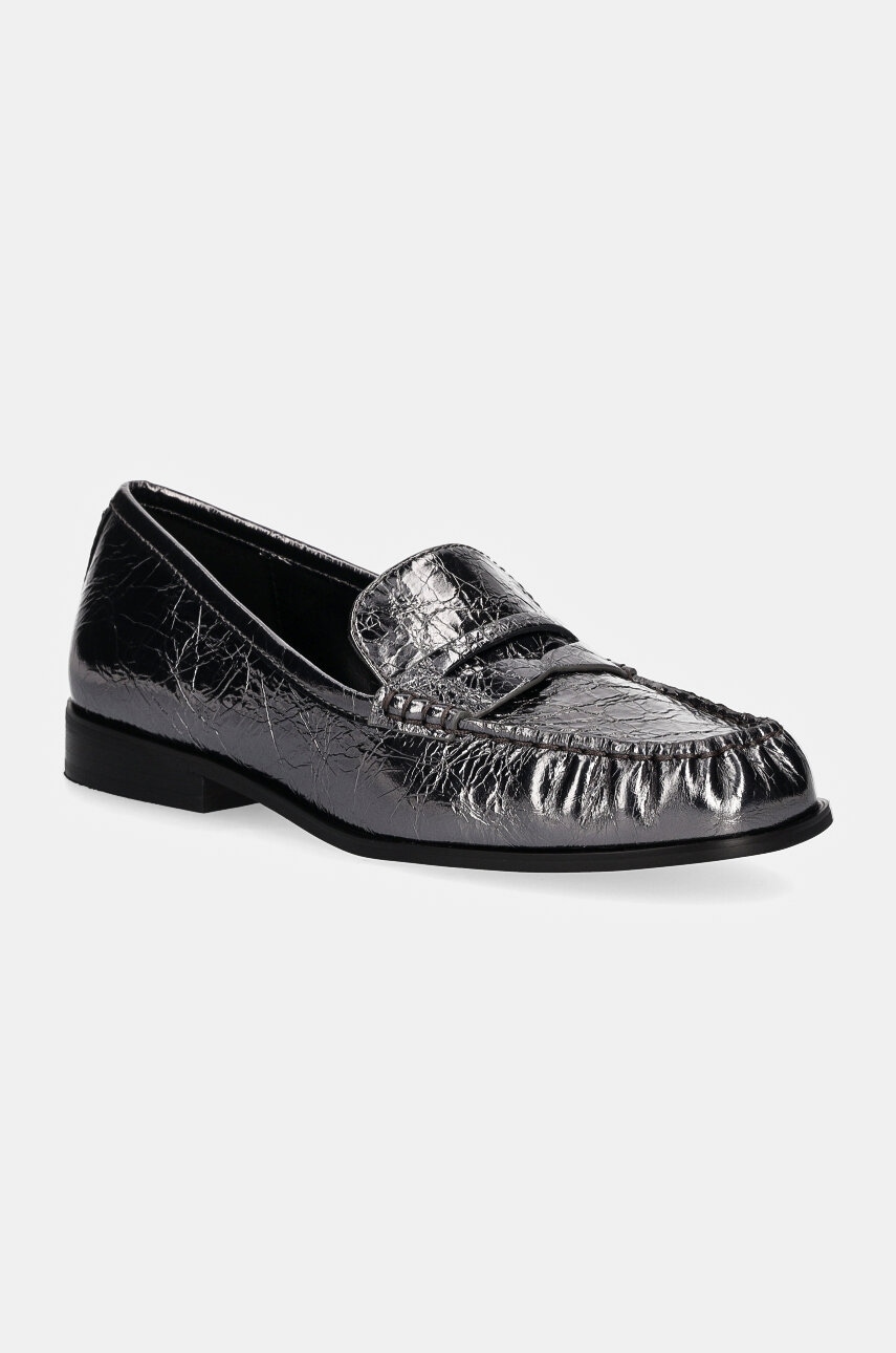 MICHAEL Michael Kors mocasini de piele Carlson femei, culoarea argintiu, cu toc plat, 40F4CSFP1M.041 MICHAEL Michael Kors mocasini de piele Carlson femei, culoarea argintiu, cu toc plat, 40F4CSFP1M.041