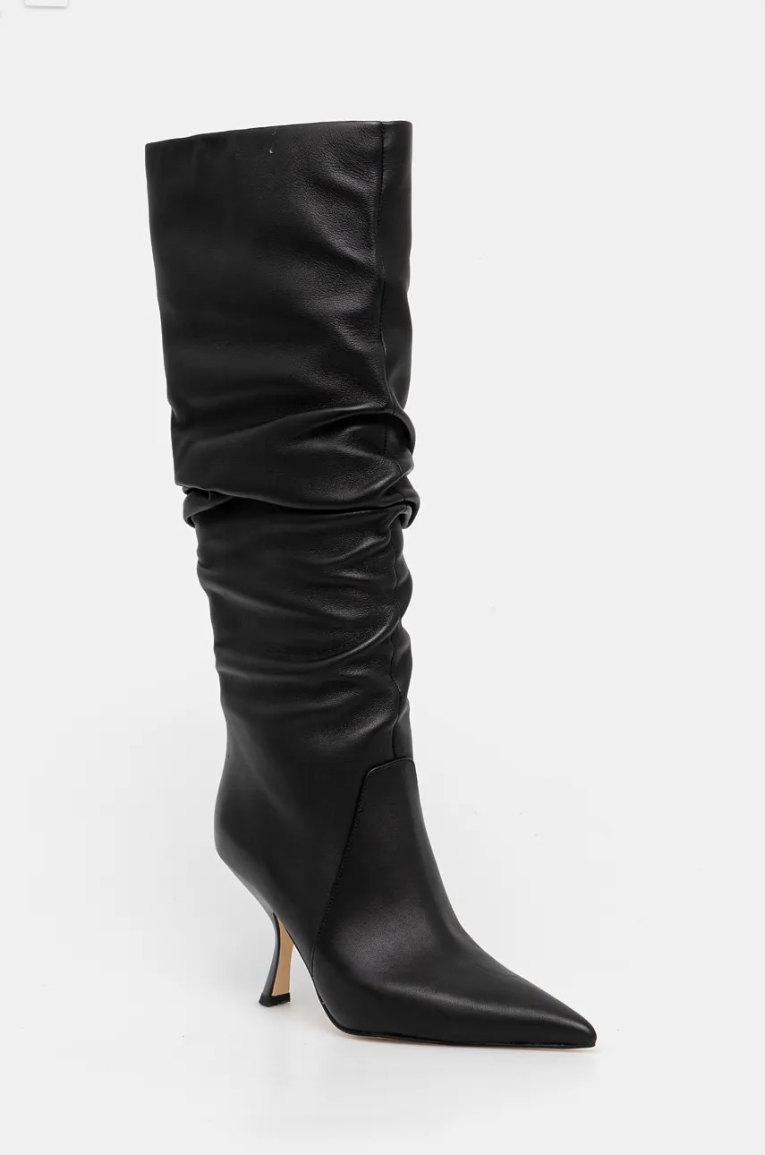 MICHAEL Michael Kors ghete de piele Luna femei, culoarea negru, cu toc cui, 40F4LUHB5L.001 MICHAEL Michael Kors ghete de piele Luna femei, culoarea negru, cu toc cui, 40F4LUHB5L.001