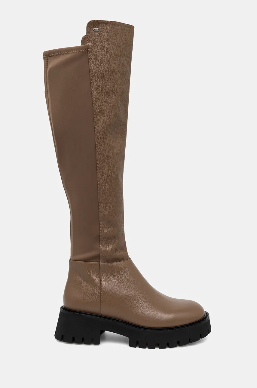 MICHAEL Michael Kors ghete de piele Asher femei, culoarea maro, cu platforma, 40F4ASFB7L.229 MICHAEL Michael Kors ghete de piele Asher femei, culoarea maro, cu platforma, 40F4ASFB7L.229