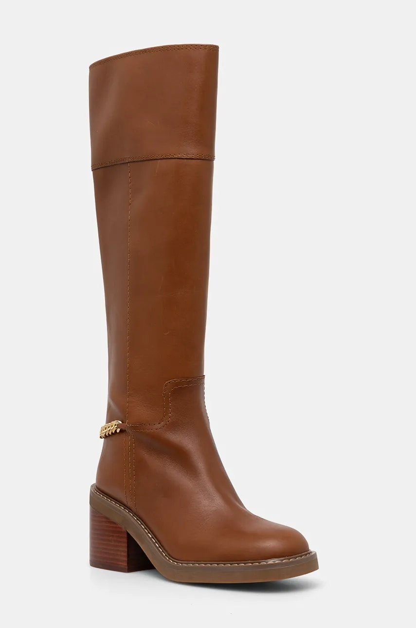 MICHAEL Michael Kors ghete de piele Carlisle femei, culoarea maro, cu toc drept, 40F4CLMB5L.230 MICHAEL Michael Kors ghete de piele Carlisle femei, culoarea maro, cu toc drept, 40F4CLMB5L.230