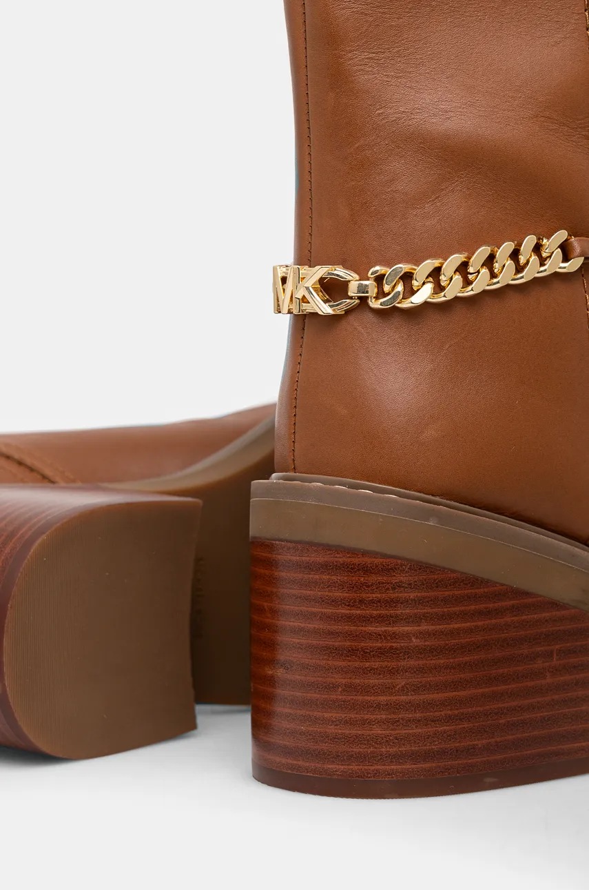 Шкіряні чоботи MICHAEL Michael Kors Carlisle жіночі колір коричневий каблук блок 40F4CLMB5L.230 