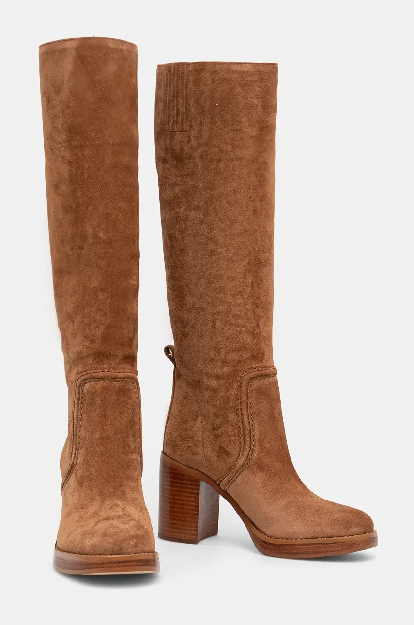 

Велурени ботуши MICHAEL Michael Kors Hayden в кафяво с дебел ток 40F4HYMB5S.230, Кафяв