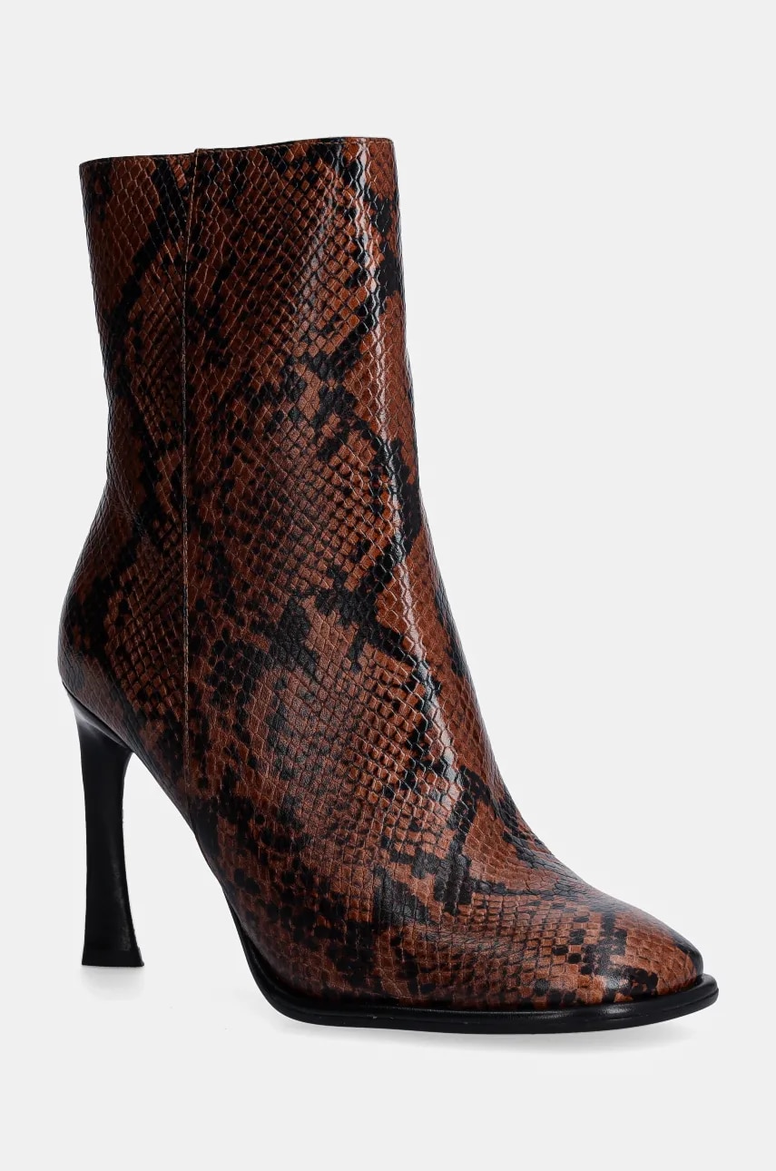 MICHAEL Michael Kors cizme de piele Kelsea femei, culoarea maro, cu toc cui, 40F4KLHE5E.230 MICHAEL Michael Kors cizme de piele Kelsea femei, culoarea maro, cu toc cui, 40F4KLHE5E.230