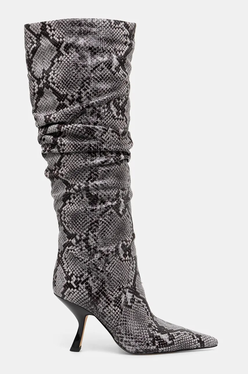

Кожени ботуши MICHAEL Michael Kors Luna в сиво с дебел ток 40F4LUHB5E.054, Сив