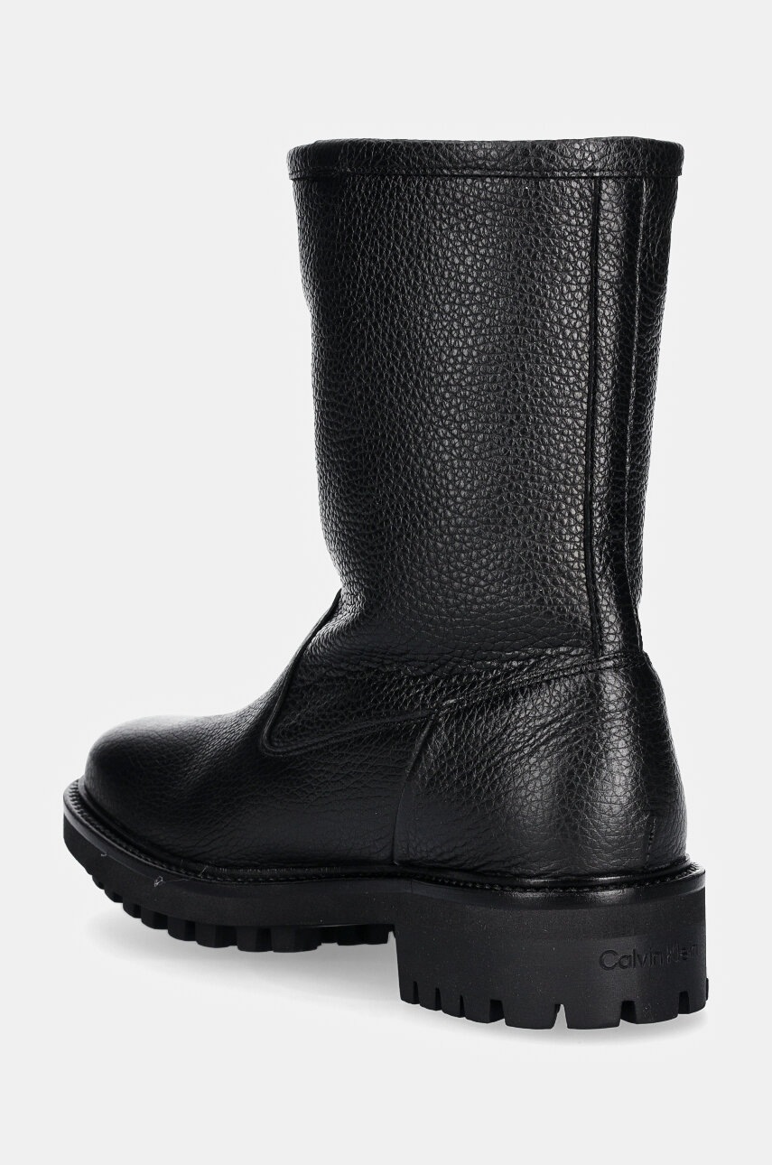 Δερμάτινες μπότες Calvin Klein FLAT BIKER BOOT LTH γυναικείες, χρώμα: μαύρο, HW0HW02234 φωτογραφία