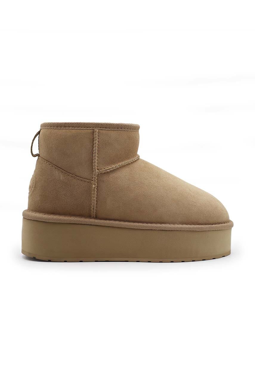 Emu Australia cizme de zapada din piele intoarsa Stinger Micro Flatform culoarea bej, W13082.ALMO