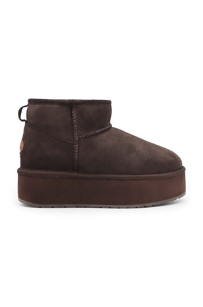 Emu Australia cizme de zapada din piele intoarsa Stinger Micro Flatform culoarea maro, W13082.CHOC