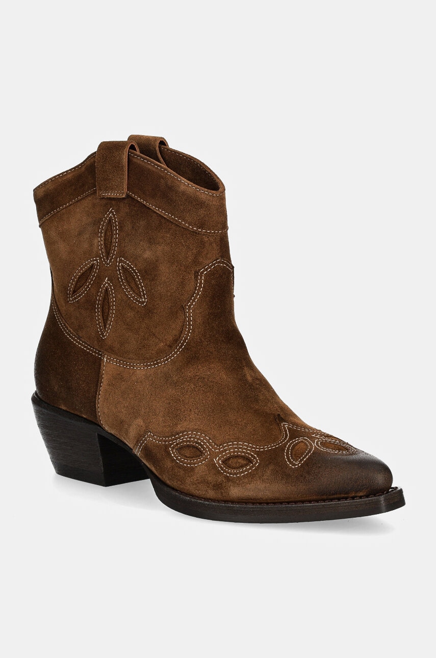 Billi Bi cizme de cowboy din piele intoarsa femei, culoarea maro, cu toc drept, A7170