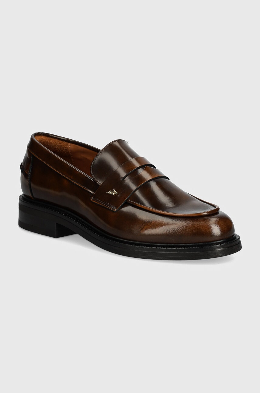 Billi Bi mocasini de piele femei, culoarea maro, cu toc plat, A7010