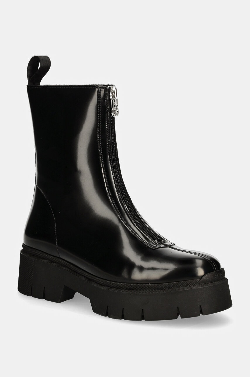 HUGO botine Kris femei, culoarea negru, cu toc plat, 50529837