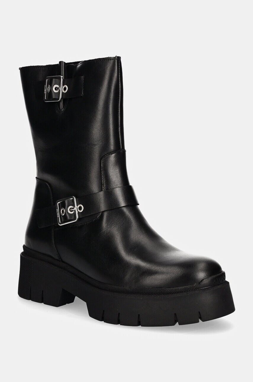 HUGO cizme de piele Kris femei, culoarea negru, cu platforma, 50536827