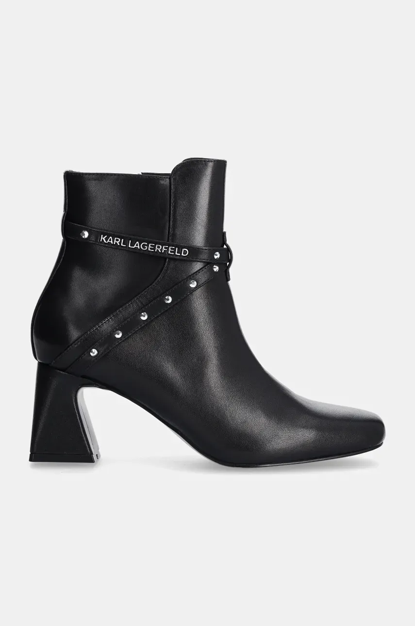 Кожаные полусапожки Karl Lagerfeld BEATA женские цвет чёрный каблук кирпичик KL31454 Кожаные полусапожки Karl Lagerfeld BEATA женские цвет чёрный каблук кирпичик KL31454