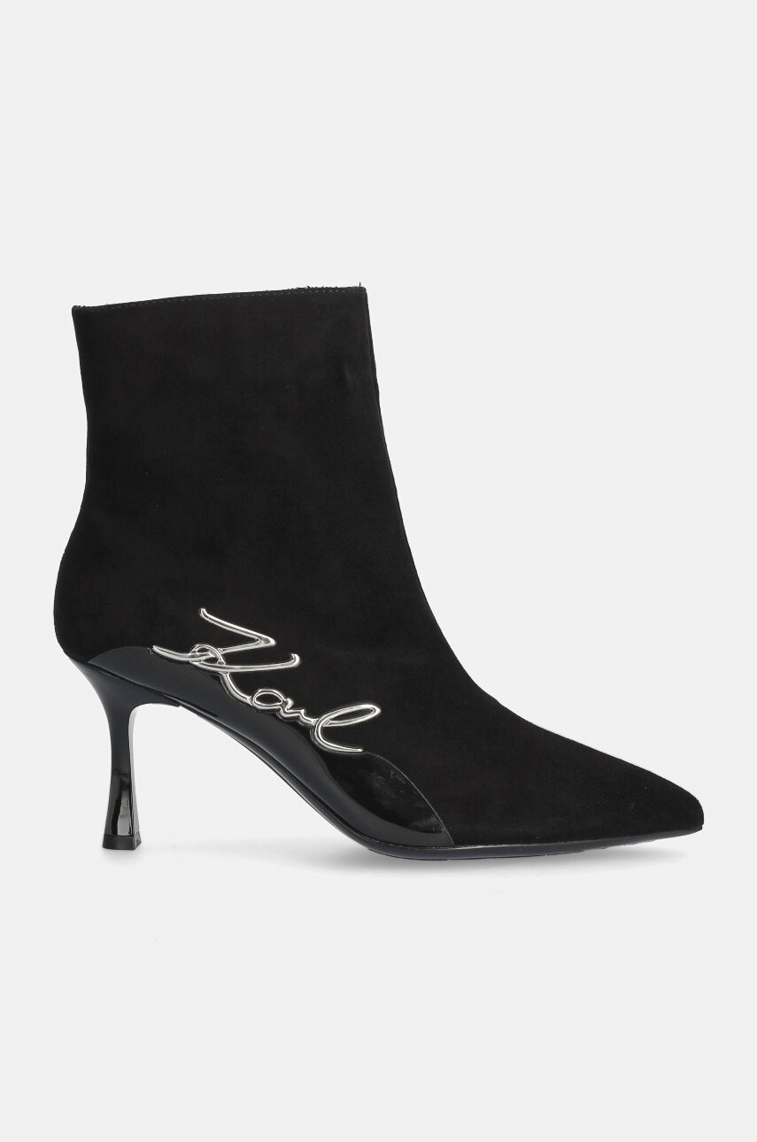 Karl Lagerfeld cizme din piele intoarsa SIENNA femei, culoarea negru, cu toc cui, KL32744