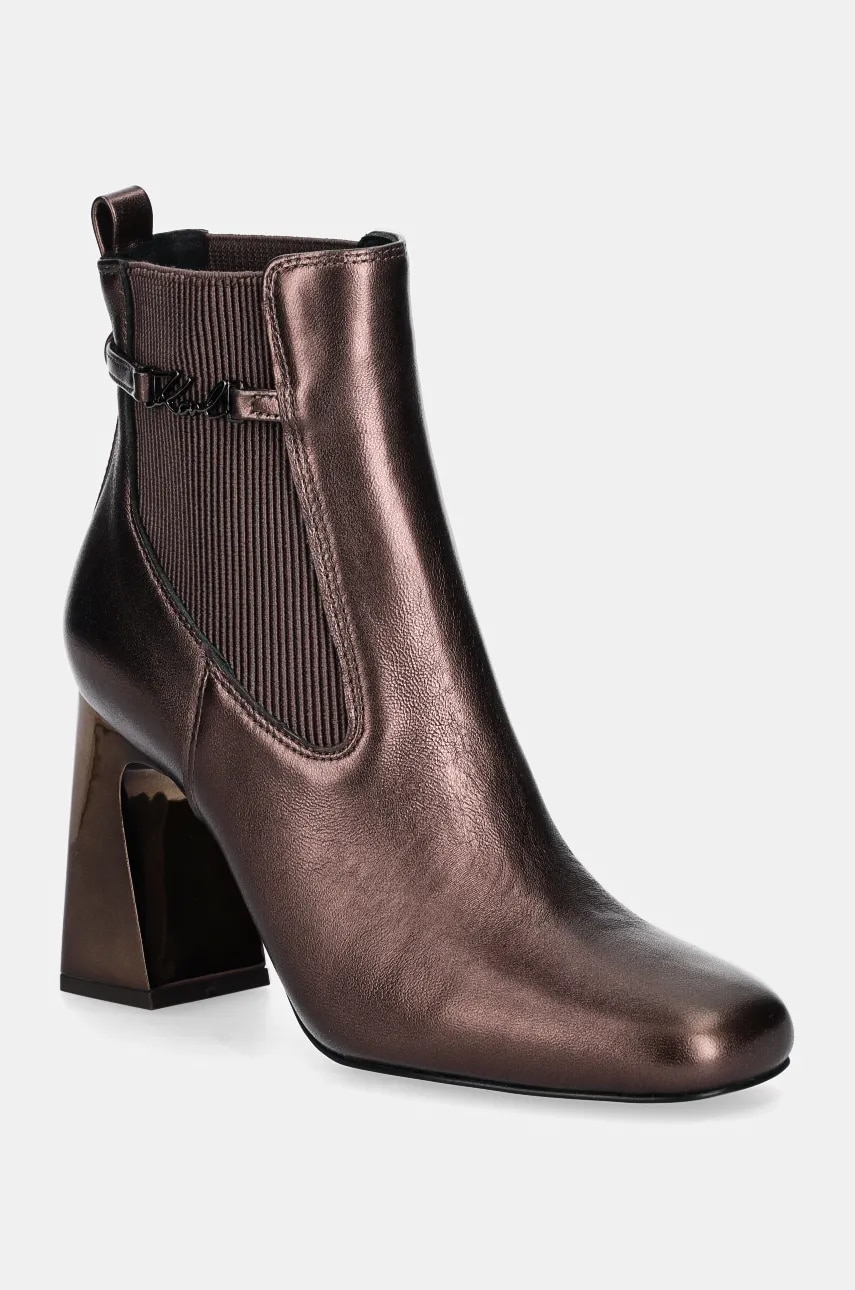 Karl Lagerfeld ghete chelsea de piele ASTRA NOVA femei, culoarea maro, cu toc drept, KL33160M