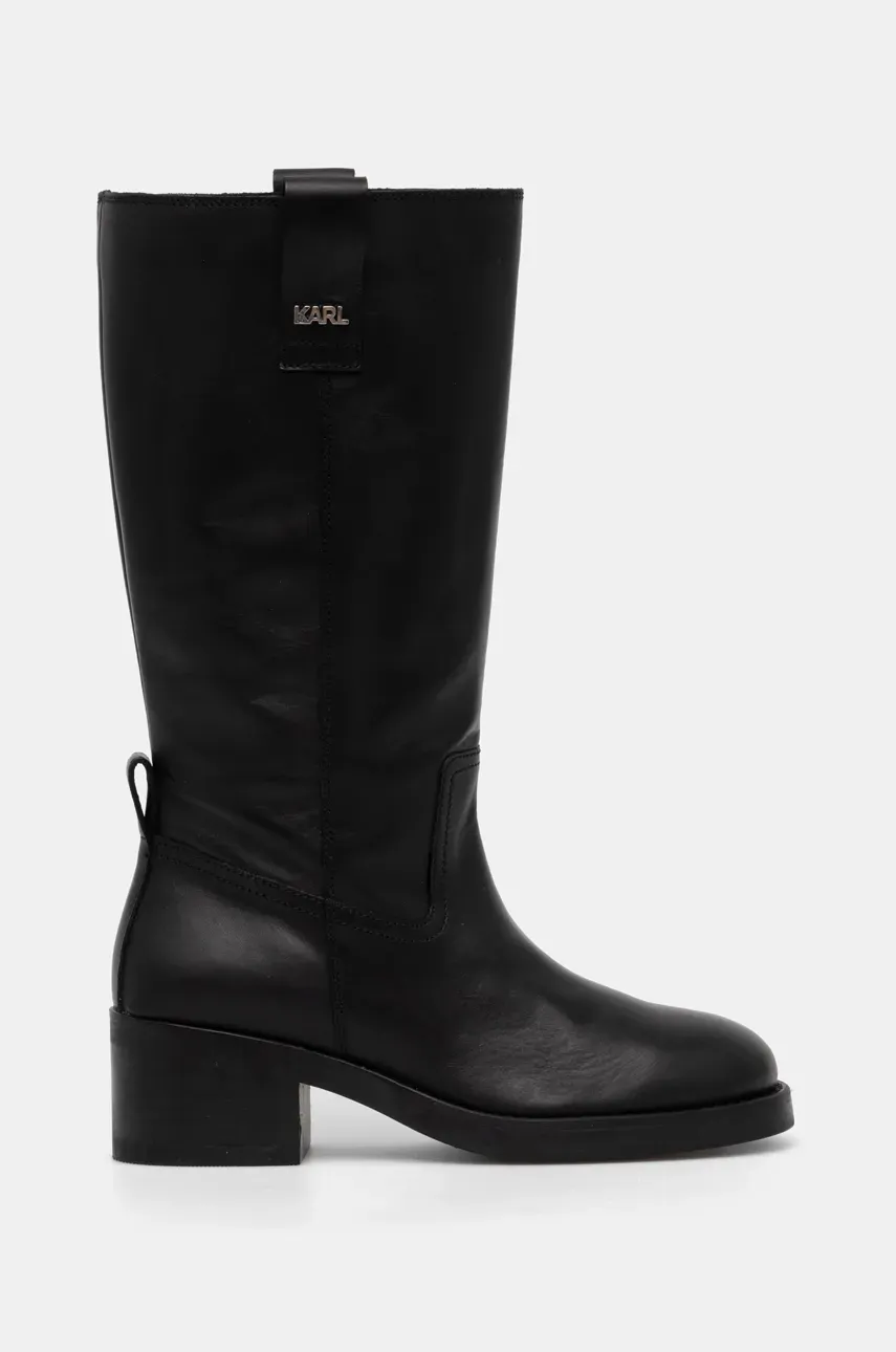 Кожаные сапоги Karl Lagerfeld BROOKLYN женские цвет чёрный каблук кирпичик KL41774 Кожаные сапоги Karl Lagerfeld BROOKLYN женские цвет чёрный каблук кирпичик KL41774