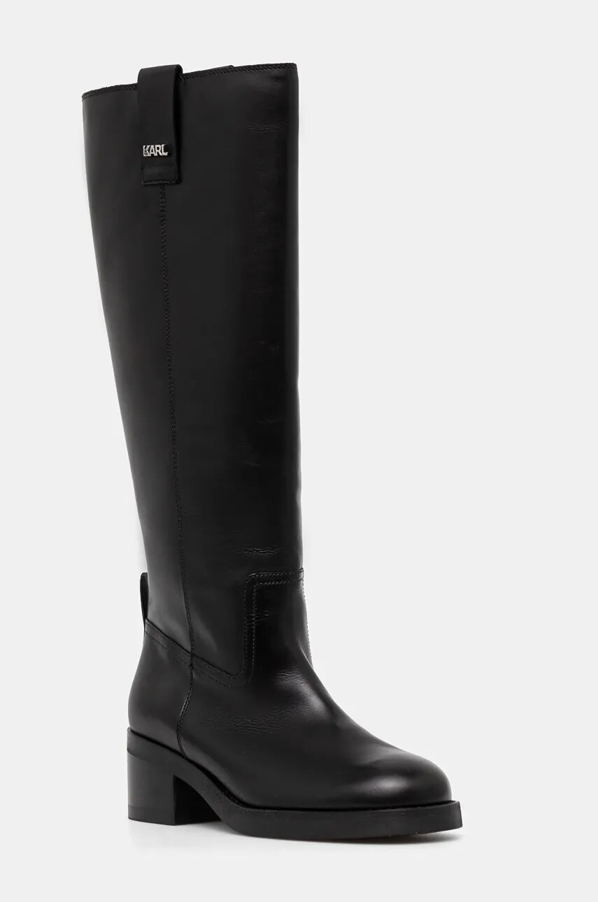 Karl Lagerfeld ghete de piele BROOKLYN femei, culoarea negru, cu toc drept, KL41790