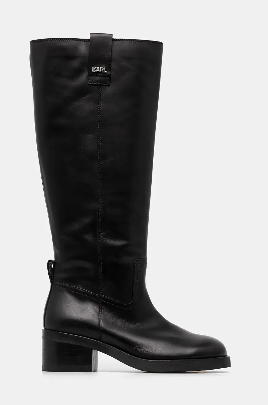 Кожаные сапоги Karl Lagerfeld BROOKLYN женские цвет чёрный каблук кирпичик KL41790 Кожаные сапоги Karl Lagerfeld BROOKLYN женские цвет чёрный каблук кирпичик KL41790