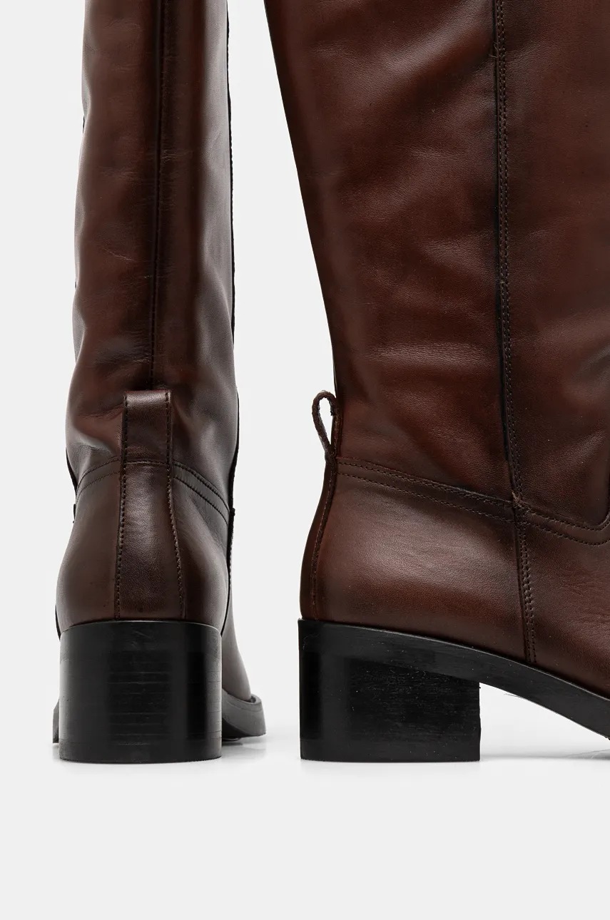 Шкіряні чоботи Karl Lagerfeld BROOKLYN жіночі колір коричневий каблук блок KL41790 