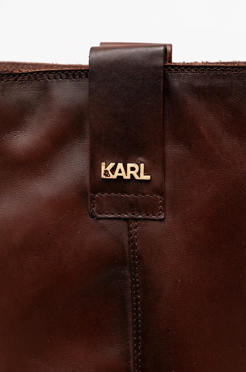 Шкіряні чоботи Karl Lagerfeld BROOKLYN жіночі колір коричневий каблук блок KL41790 