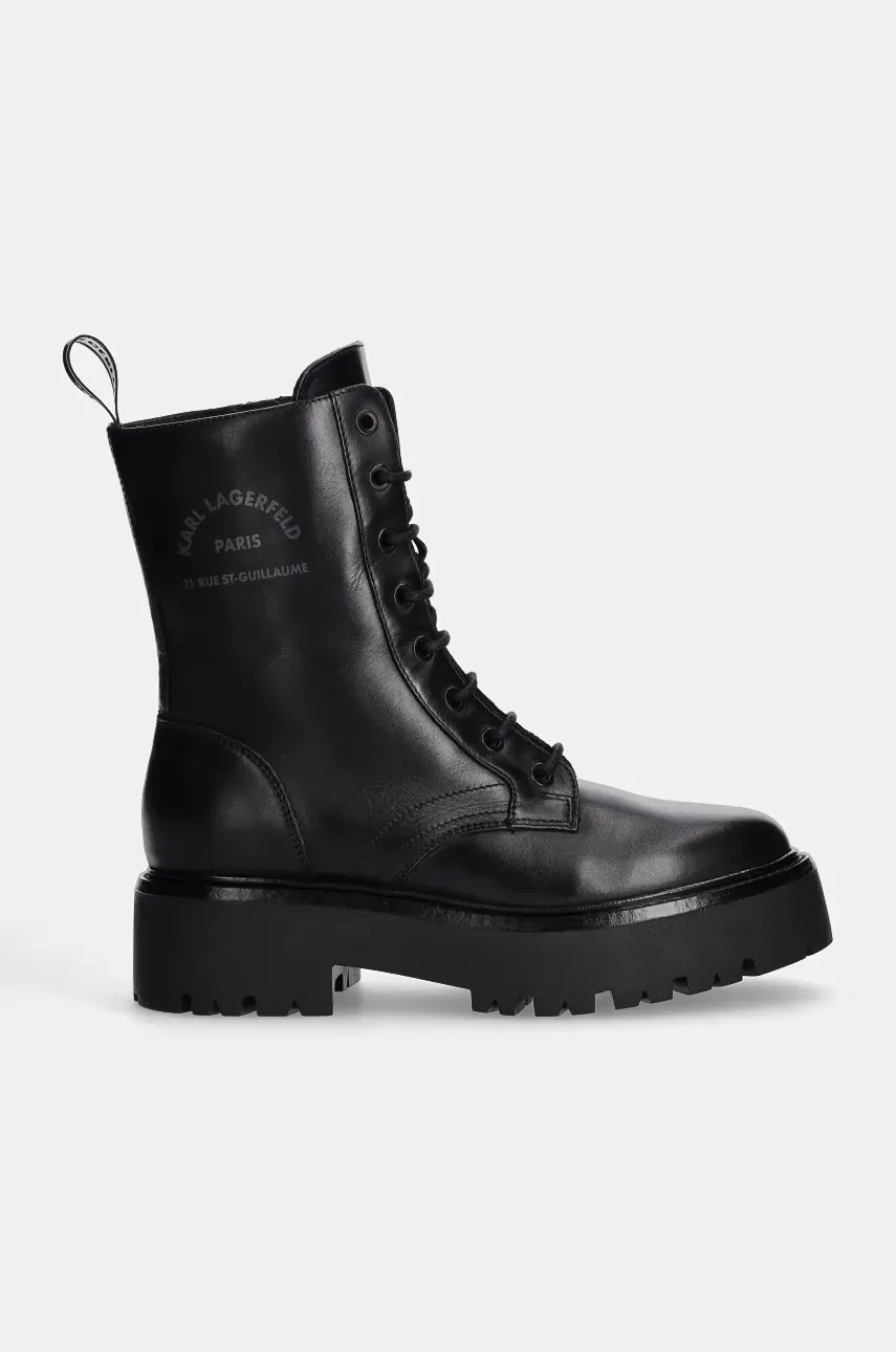 Кожаные полусапоги Karl Lagerfeld BURLY BIKER женские цвет чёрный на плоском ходу KL43455 Кожаные полусапоги Karl Lagerfeld BURLY BIKER женские цвет чёрный на плоском ходу KL43455
